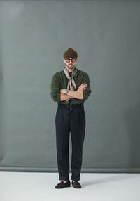 Pantalon Double Pince Flanelle Navy - Coupe Balloon